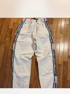 Alexander Wang Cream Jogger Pants with Black Logo Patch